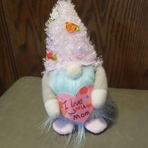 Whimsical Pink and Blue Gnome with Heart